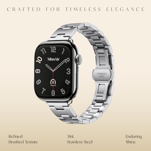 Image of Missair Halo Band Compatible with Apple watch Bands for Women - Metal 316L Stainless Steel Adjustable Bracelet Straps for iWatch Series 11 /10 /9 /8 /7 /6 /5 /4 /3 SE Ultra (44mm 45mm 46mm 49mm) - with Tools for Daily Wear