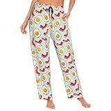PrelerDIY Breakfast Fried Eggs Bacon Women Comfy Pajama Pants Stretch Sleepwear Lounge Pants With Pockets & Drawstring Large