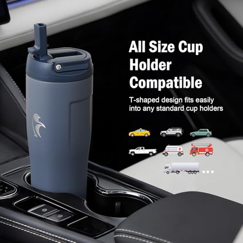 Image of Coolflask Water Bottle 32 oz Fits Car Cup Holder with Straw & Handle