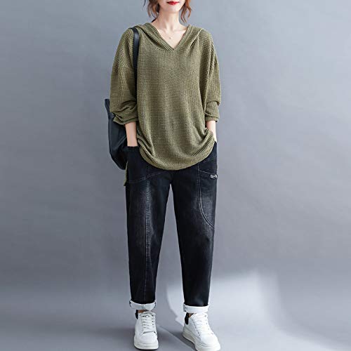 Leeofty Moletom feminino com capuz manga comprida divisão lateral mais longa nas costas pulôver blus