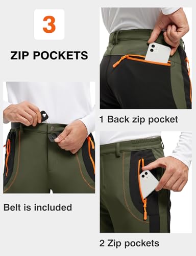 donhobo Herren Outdoorhose Wanderhose Trekkinghose Softshellhose Wasserdicht Winddicht Warm Gefüttert Winterhose Skihosen (Armeegrün, XL)