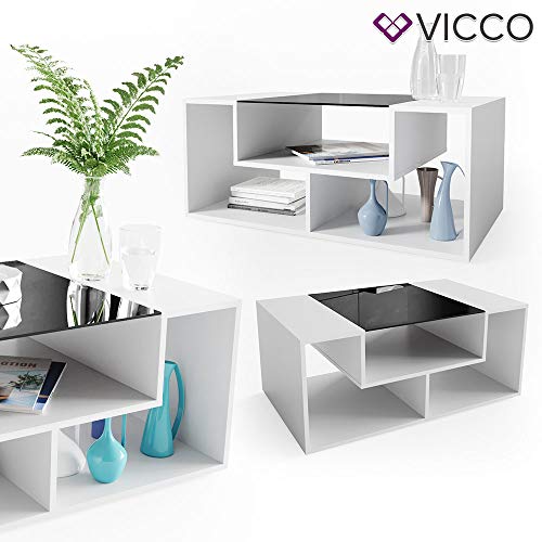 Vicco Couchtisch Gabriel Weiß 100 cm Sofatisch Kaffeetisch Beistelltisch Ablage (Weiß, Schwarz) – Bild 8