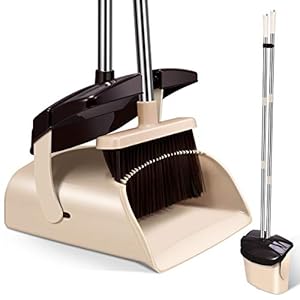 Mosuch Broom and Dustpan Set Extendable Long Handle Brooms Upright Standing Dustpans Lightweight Stainless Self-Clean…