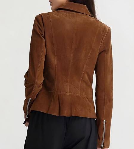 Women's Suede Leather Jacket Genuine Leather Western Fashion Jackets Brown Vintage Retro Style #043