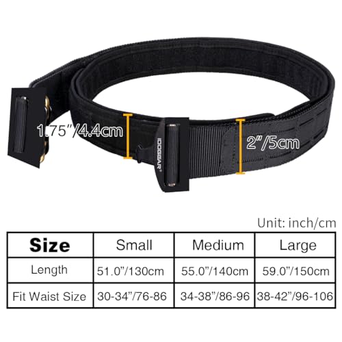IDOGEAR Taktischer Gürtel Molle 2 Zoll Kampfgürtel mit 1,75 Zoll Innengurt Schnellverschluss Hochleistungsgürtel Lasergeschnittener (Large for waist 96-106 cm, Black)