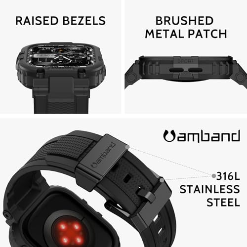 Image of amBand Compatible with Apple Watch Series 11 /10 42mm Bands Case for Men Women, M1 Sport Rugged Heavy Duty Protective Cover Tactical Strap Military Protector Bumper for iWatch Accessories 42mm - Black