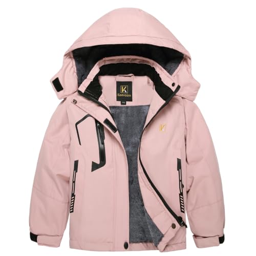 Keevoom Winter Jackets For Girls,Teenage Waterproof Zipper Up Parka Cold Weather Outdoor Snow Coat Windbreaker Pink Size 8