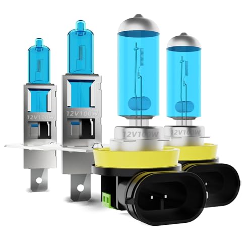 DMEPUGI Fit For Ford Focus 2012-2018 Headlight Bulbs, H1 H11 High Low Beam Combo, 5500K Super Bright White Light High Performance Halogen Headlight Bulb, Pack of 4