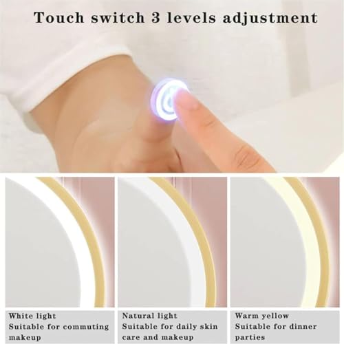 Espejo de maquillaje iluminado con luces LED regulables e interruptor táctil para mesa 6