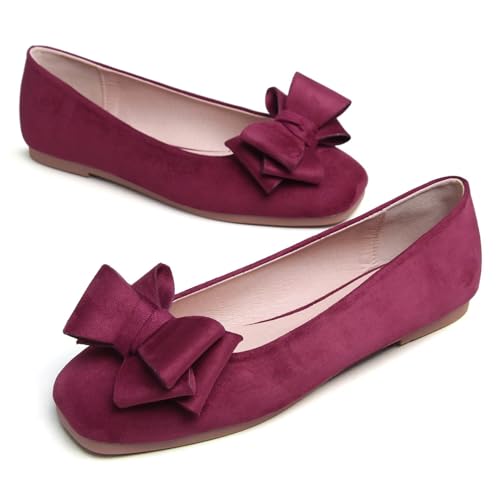 Hee grand Flats for Women Comfortable Wide Width Square Toe Slip On Flats Bowknot Dress Shoes