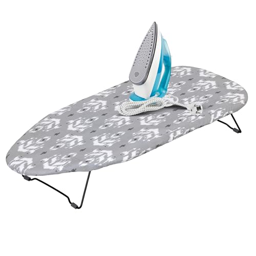 Image of BonKaso Tabletop Ironing Board | Compact Foldable Ironing Table, Lightweight Portable Mini Iron Board with Padded Non-Stick Surface for Home, Dorm, and Travel | Grey