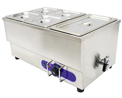 110V 5-Pan Commercial Food Warmer, 304 Stainless Steel Bain Marie Buffet Food Warmer, 1500W Electric Steam Table, 6inch Deep Adjustable Temp, for Restaurants, Catering and Parties