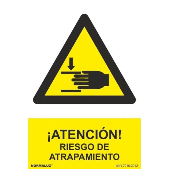 Señal ¡Atención! Riesgo de Atrapamiento, con tintas UV SEKURECO