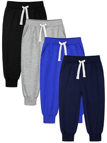 HXP 4 Pack Toddler Boys Sweatpants Pure Cotton Toddler Sweatpants Boys Kids Joggers Pants with Pocket Drawstring