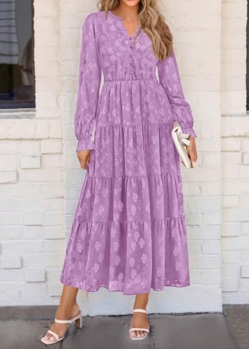 Image of KIRUNDO Spring Wedding Guest Dresses for Women 2026 Maxi Floral Long Sleeve Elegant Ruffle Tiered Flowy Party Long Dress