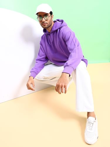 Image of The Indian Garage Co Men Regular Fit Solid Overhead Hooded Sweatshirt