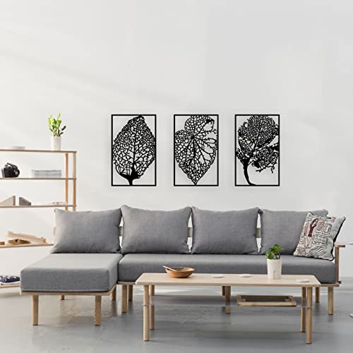 Peak Metal Wall Art, 3 Set Of Autumn Art Of Leaves, Tree Of Life Wall Art, Minimalist Wall Sculptures, Wall Decor Living Room Dining Room, Christmas Gift 43 X 21 Inch (Black) #TOP7
