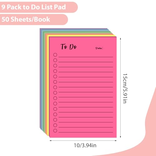 9 Blöcken To Do Liste Linierte, 450 Blätter Haftnotizen Sticky Notes Klebende Notizzettel Karteikarten für Notizen Erinnerungen Markierung (10x15cm)
