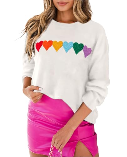 Image of SELINK Women's Holiday Sweater Crew Neck Print Casual Long Sleeve Pullover | cute tops, knit graphic sweaters, sequin letters, festive outfits, comfort fit for party daily wear