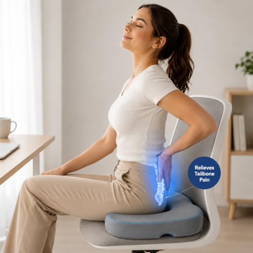 Image of Wonder Care Orthopedic Coccyx Cusion | High Density Memory Foam for Back Pain, Sciatica, Tailbone Relief | 2 Years Warranty (Velvet Cover, 70Kg)
