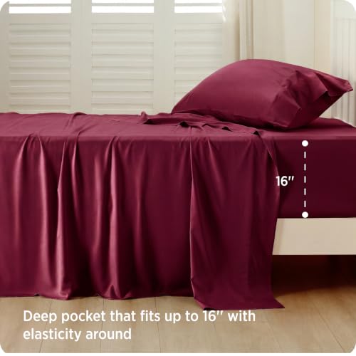 Image of Bedsure Cooling Sheets Twin, Rayon Derived from Bamboo, PureWoven, Breathable & Soft Twin Sheets Set, Deep Pocket Up to 16 Inches, Hotel Luxury Silky Bedding for Hot Sleepers, Burgundy