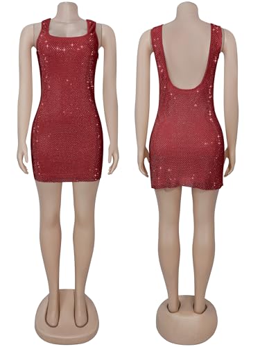 Image of Figdaw Adjustable Straps Rhinestone Bodycon Dress for Women Special Occasions