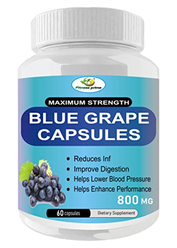 Fitness Prime Blue Grape Seed Extract 800mg Capsules Antioxidant Herbal Supplement, Grapeseed Polyphenols + Antioxidant Vitamin C, Promotes Skin Health & Collagen Production 60 Tablets (Pack of 1)