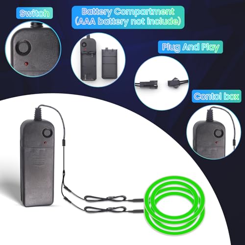 Image of EL Panel Light, Glowing LED Eyes Electroluminescent El Sheet Panel Light DIY Cuttable Round Ring EL Sheet Cosplay Mask Eyes Decoration with Battery Box (Green)
