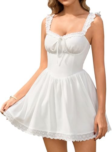 Auraxe Corset Graduation Short Dress Summer Floral Mini Lace Dres...