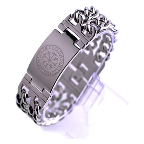 LANGHONG Norse Viking Bracelet For Men Stainless Steel Men's Link Bracelet Curb Chain Bracelet, Viking Gifts For Men, 8.86INCHES, no gemstone Cover