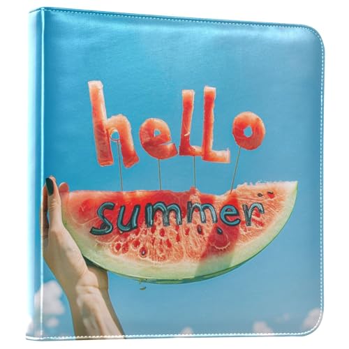 JIPONI Watermelon Hello Summer Large Photo Album, DIY Leather Cover Scrapbook Albums for 4x6 5x7 6x8 Pictures, Self Adhesive Memory Book for Wedding, Baby, Family