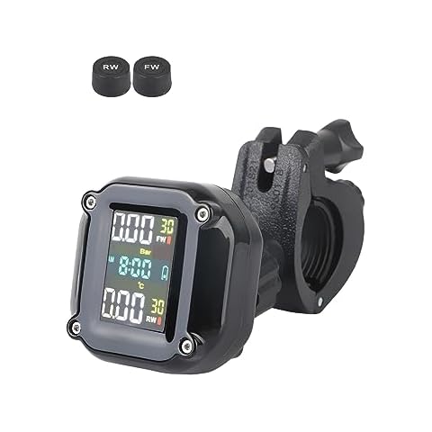 LEEPEE Motorcycle Tire Pressure Monitoring Alarm System, LCD Display, Motor Tyre Temperature with 2 External Sensors Cover