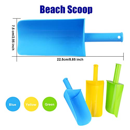 Qingler Sand Beach Shovels For Kids Heavy Duty Plastic Sand Toy (Blue, Green & Yellow) Complete Gift Set Party Bundle-3Pack(8.86×3.1In) #TOP1