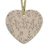 Vintage Bunny Easter Ornaments for Tree Easter Ceramic Ornament Decorations, Rustic Cottagecore Flower Spring Decor Rabbit Hanging Heart Ornaments