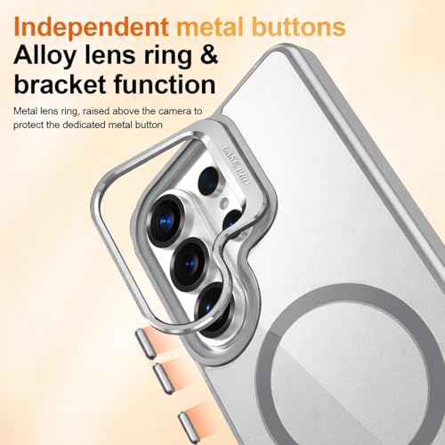Image of VONZEE Compatible for Samsung S26 Ultra 5G Case, Compatible with MagSafe, Military-Grade Protective Case, Built-in Stash Stand Phone Case, Scratch-Resistant Back Cover, Classic Series|Clear Grey