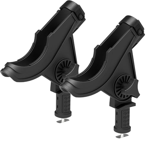 Huntury Kayak Track Fishing Rod Holder with Rubber Strap Easy Adjust and Remove Compatible with Baitcasting and Spinning Reels Track Mount Accessories Kayak Fishing Accessories Pack of 2