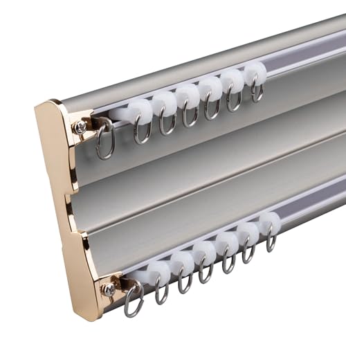 Barra de cortina doble de aluminio para techo para sala de estar y dormitorio, funcionamiento silencioso, longitud ajustable, 3,4 m, elegante solución de partición plateada