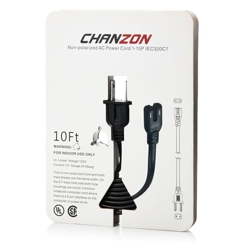 Chanzon ACPC-115P-C7-NP-10FT Tv Power Cord Replacement For Samsung Lg Tcl Insignia Hp Officejet Envy Cannon Pixma Printer Ps5 Ps4 Ps3 Ps2 Playstation Xbox One Apple Hisense Epson Universal Ac Cable 2 Prong 10Ft 7A 125V thumb #3