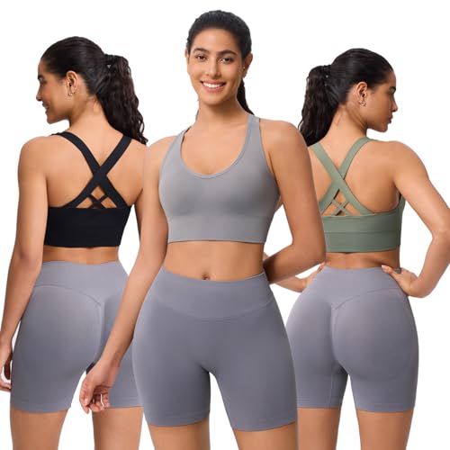 Image of Sports Bras for Women High Support, Multipack Padded Supportive Criss Cross Back Wireless Running Yoga Workout Bra