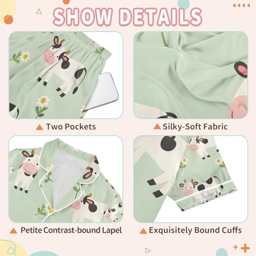 senya Farm Cows A Satin Summer Pajama Sets Silk Short Sleeve Button Down Sleepwear3