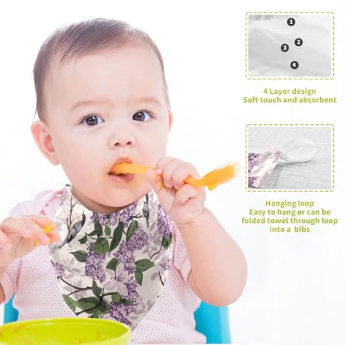 Image of vvfelixl Bloom Lilac Magno Baby Burp Cloths Baby Muslin Washcloths for Boys Girls Cotton Babys Face Towel for Newborn Infants Soft and Absorbent 11.8 X 11.8 in, 5 Pack