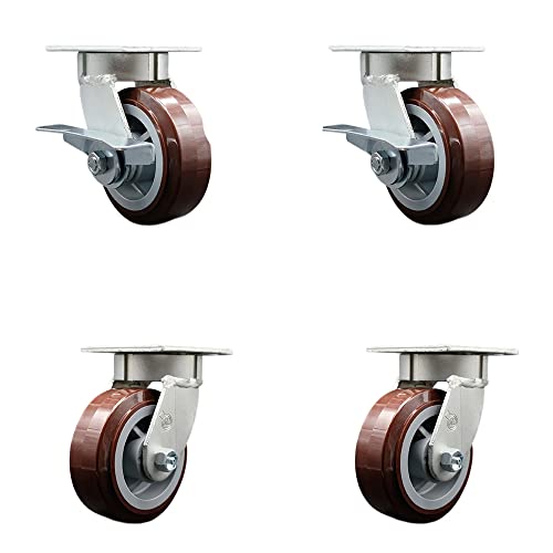 Kingpinless Poly on Polyolefin Swivel Top Plate Caster Set 4 w/5