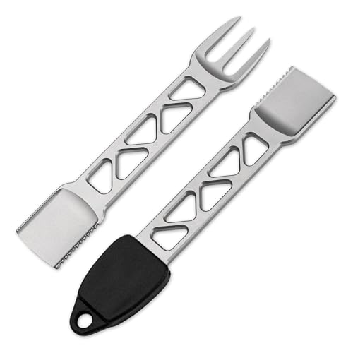 BÖKER PLUS Metalbite - 3 in 1 Mini Camping Besteck Schlüsselanhänger - Multifunktion EDC Besteck mit Gabel Löffel & Messer - Skelett Prybar mit Schaber - Pommes-Gabel & Pieker für unterwegs