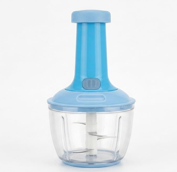 Push Chopper 1100ml Manual Vegetable Chopper with 6 Stainless Steel Blades, BPA Free (Blue, 1100ml)-image-8