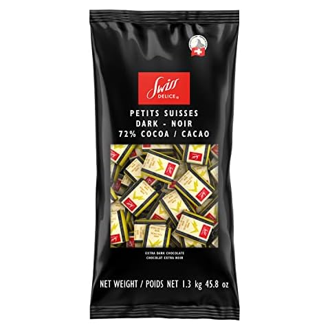 Swiss Delice Dark Chocolate Squares - 72% Chocolate Noir - Chocolates Individually Wrapped - 2.8 lb Bulk (1300g) - Swiss Chocolates Cover