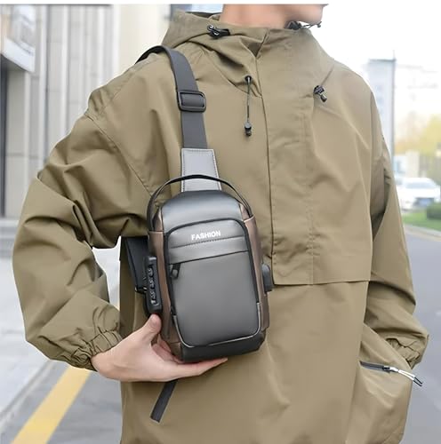 Image of Waterproof Polyester Slim Unisex Crossbody Sling Bag Chest Backpack Men's Shoulder Bag, Leisure Travel Handbag, Hard Shell Anti-Theft Chest Bag