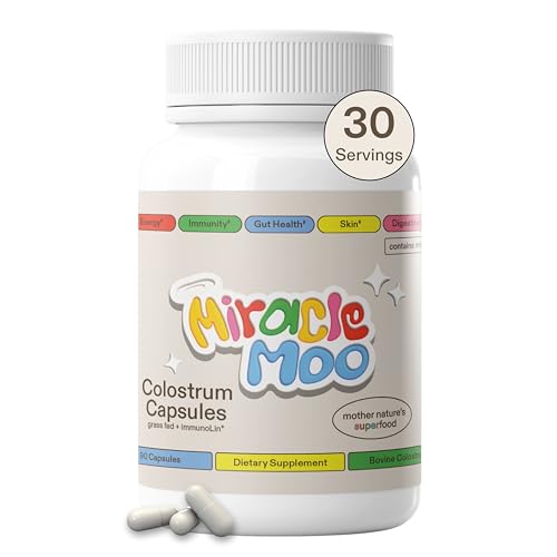Image of MIRACLE MOO Colostrum Supplement for Gut Health, Hair Growth, Beauty and Immune Support - Easy to Mix Grass Fed Bovine Powder - Highest IgG Plus ImmunoLin (30 Servings (Capsules))