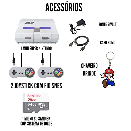 Mini Super Nintendo Retro 34.000 Mil jogos 64GB 2 Controles