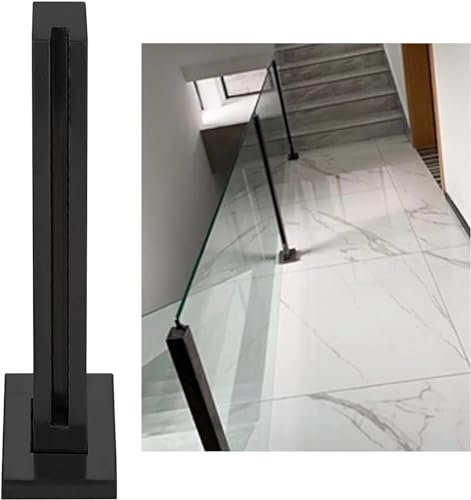 Poteau de balustrade en verre noir avec pinces inox robustes 95 cm