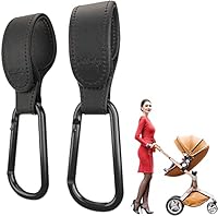 Edibaby, Kinderwagen Haken, Kinderwagen Zubehör, aus Leder, 2 Stück, Universell Einsetzbar, Karabinerhaken für Kinderwagen zum Aufhängen von Taschen, Rucksäcken, Geldbörsen usw. (Schwarz)
